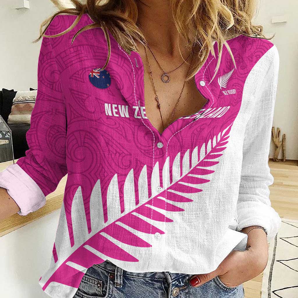 New Zealand Silver Fern Rugby Custom Women Casual Shirt Go All Black Maori Pink Version LT14 Female Pink - Polynesian Pride
