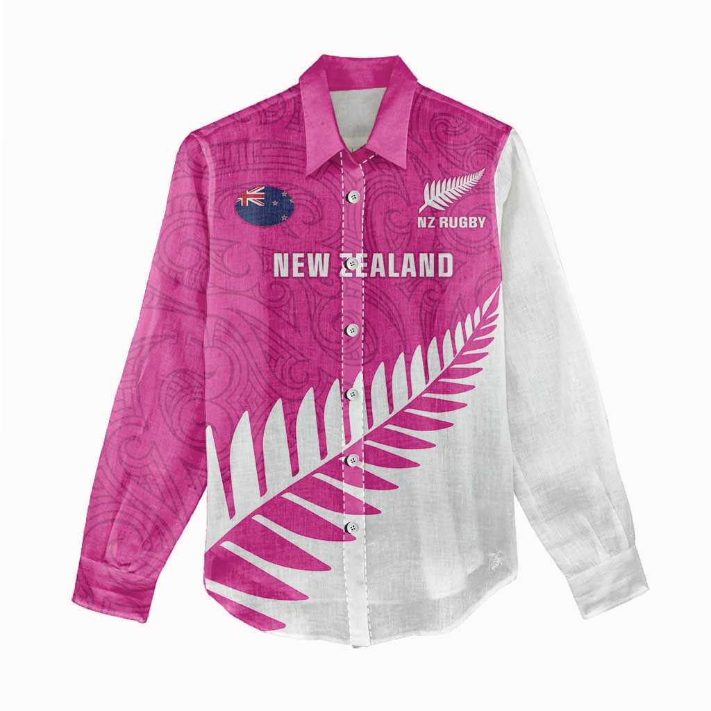 New Zealand Silver Fern Rugby Custom Women Casual Shirt Go All Black Maori Pink Version LT14 - Polynesian Pride