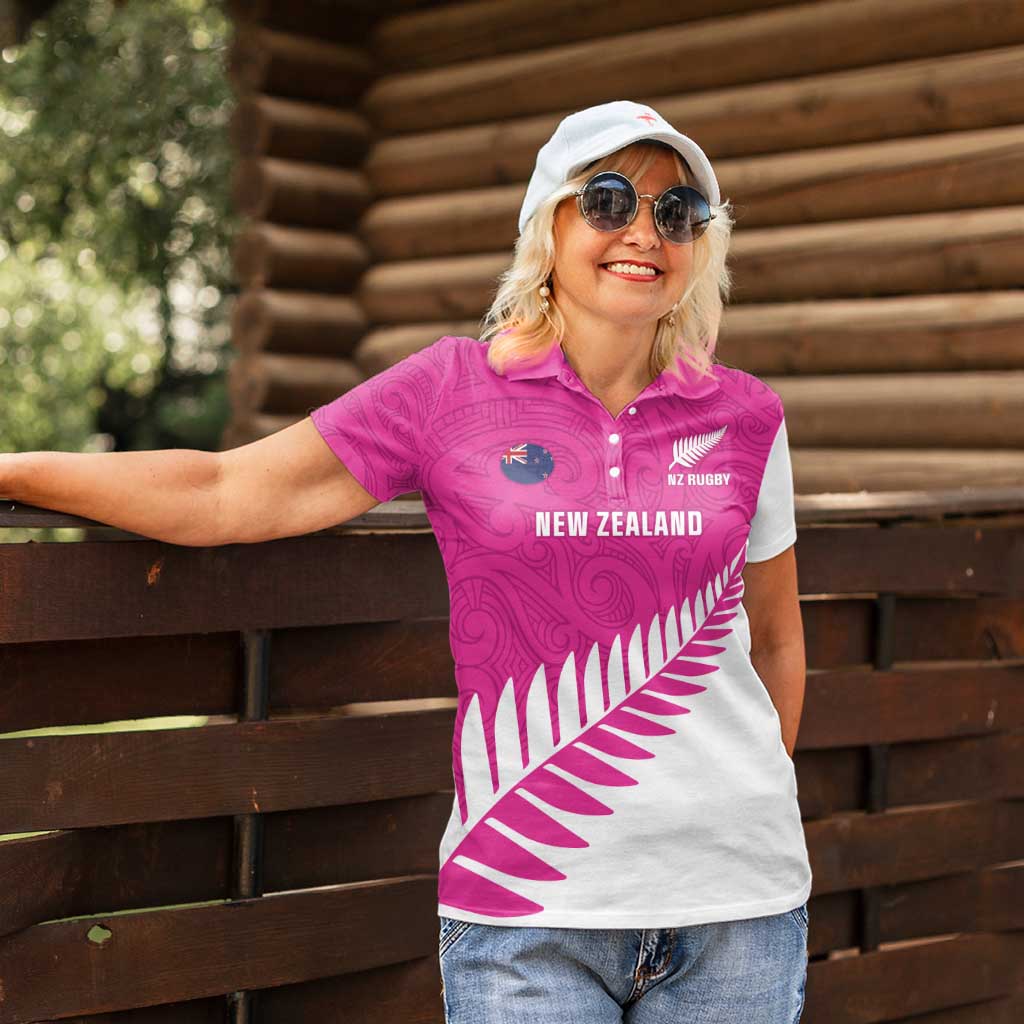 New Zealand Silver Fern Rugby Custom Women Polo Shirt Go All Black Maori Pink Version LT14 - Polynesian Pride