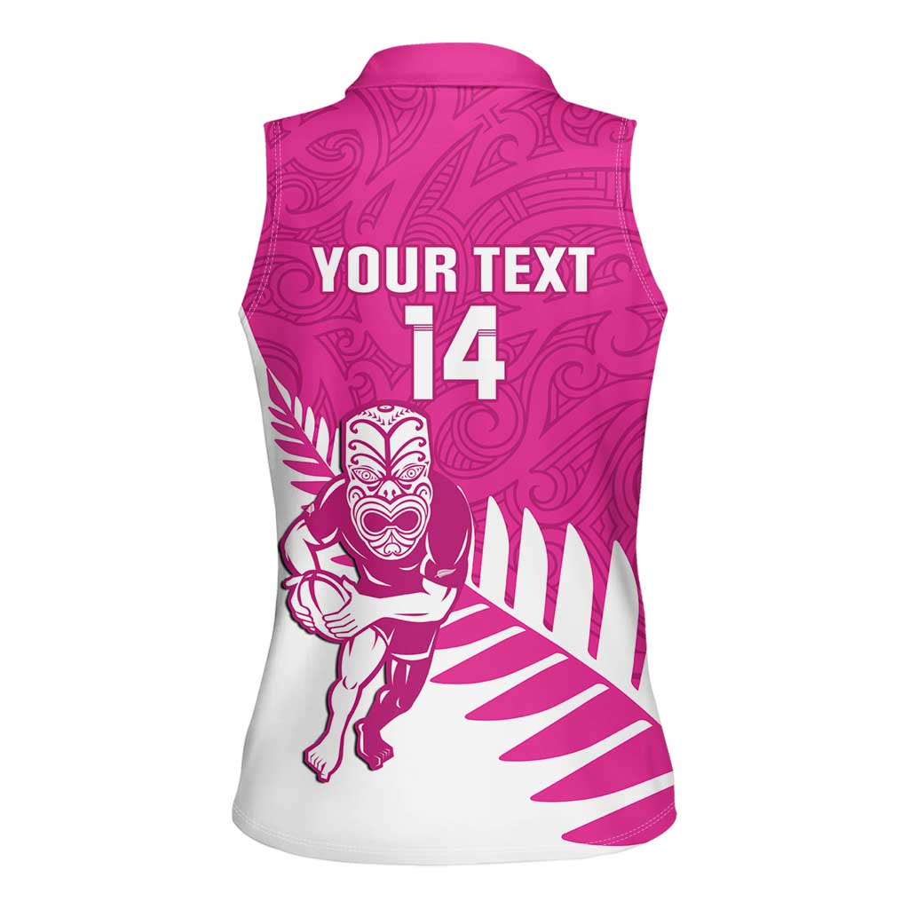 New Zealand Silver Fern Rugby Custom Women Sleeveless Polo Shirt Go All Black Maori Pink Version LT14 - Polynesian Pride