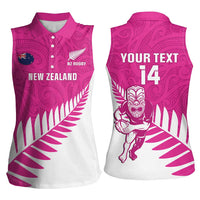 New Zealand Silver Fern Rugby Custom Women Sleeveless Polo Shirt Go All Black Maori Pink Version LT14 - Polynesian Pride
