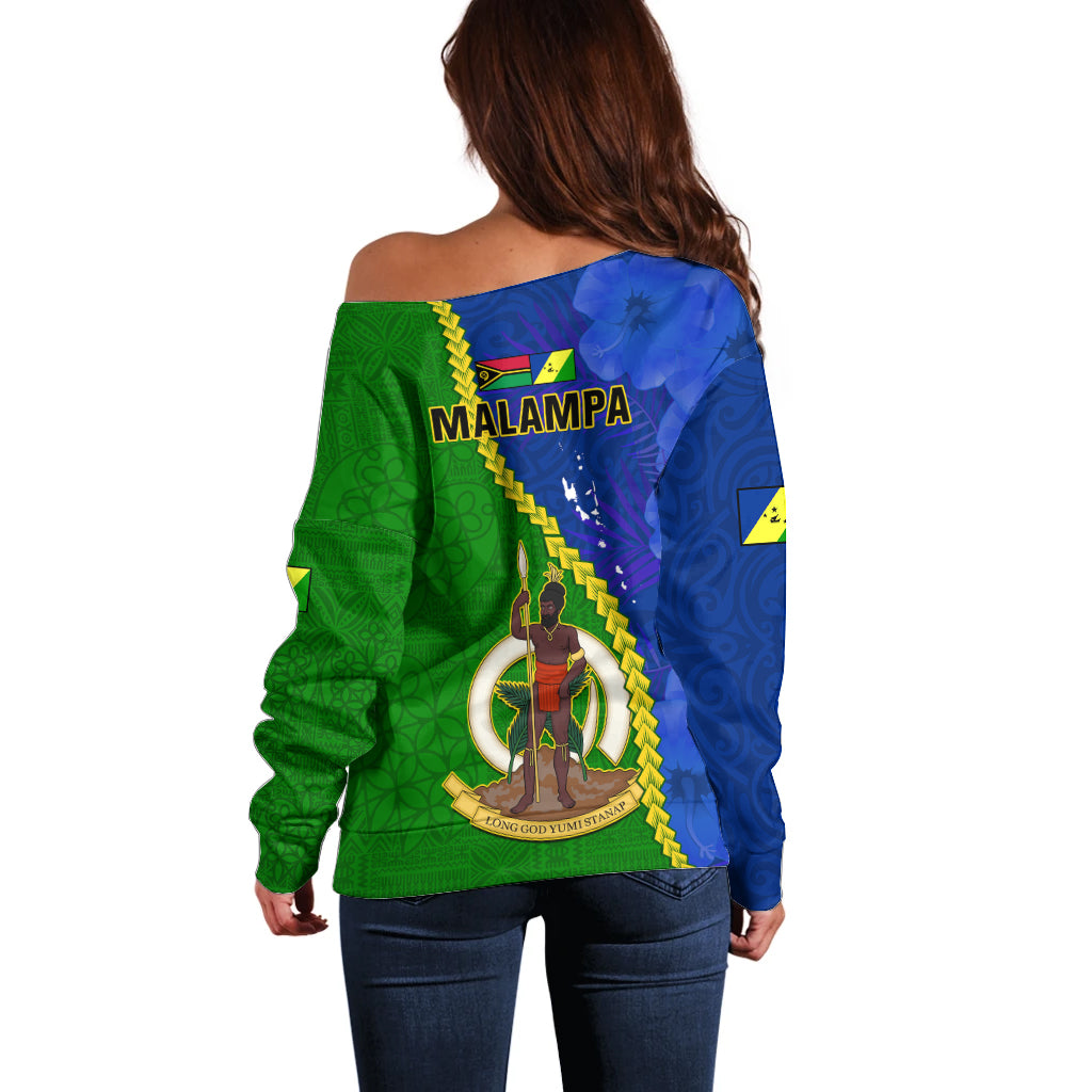 Vanuatu Malampa Province Off Shoulder Sweater Turtle Sand Drawing Unique Tapa Pattern LT14 - Polynesian Pride