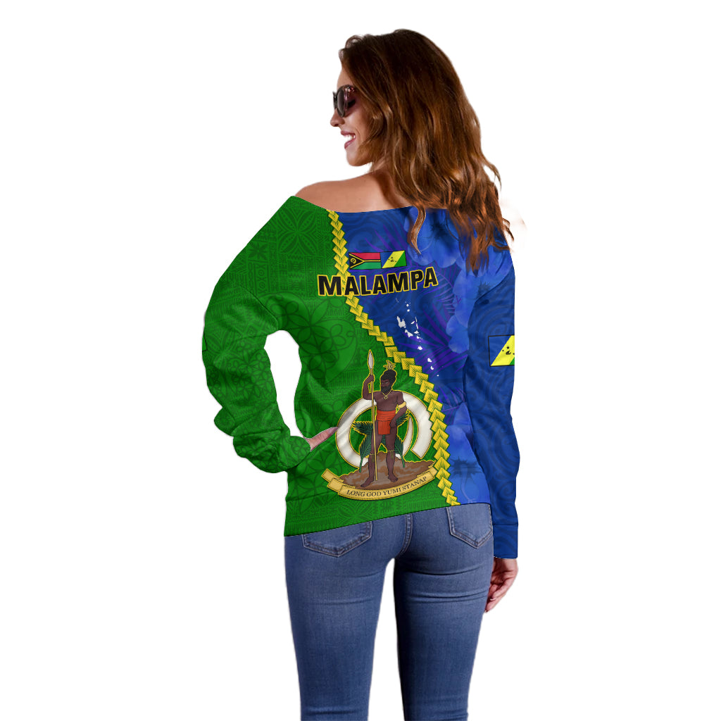 Vanuatu Malampa Province Off Shoulder Sweater Turtle Sand Drawing Unique Tapa Pattern LT14 - Polynesian Pride