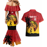 Custom Papua New Guinea Cricket Couples Matching Mermaid Dress and Hawaiian Shirt PNG Barramundis LT14 - Polynesian Pride