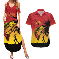 Custom Papua New Guinea Cricket Couples Matching Summer Maxi Dress and Hawaiian Shirt PNG Barramundis LT14 Red - Polynesian Pride