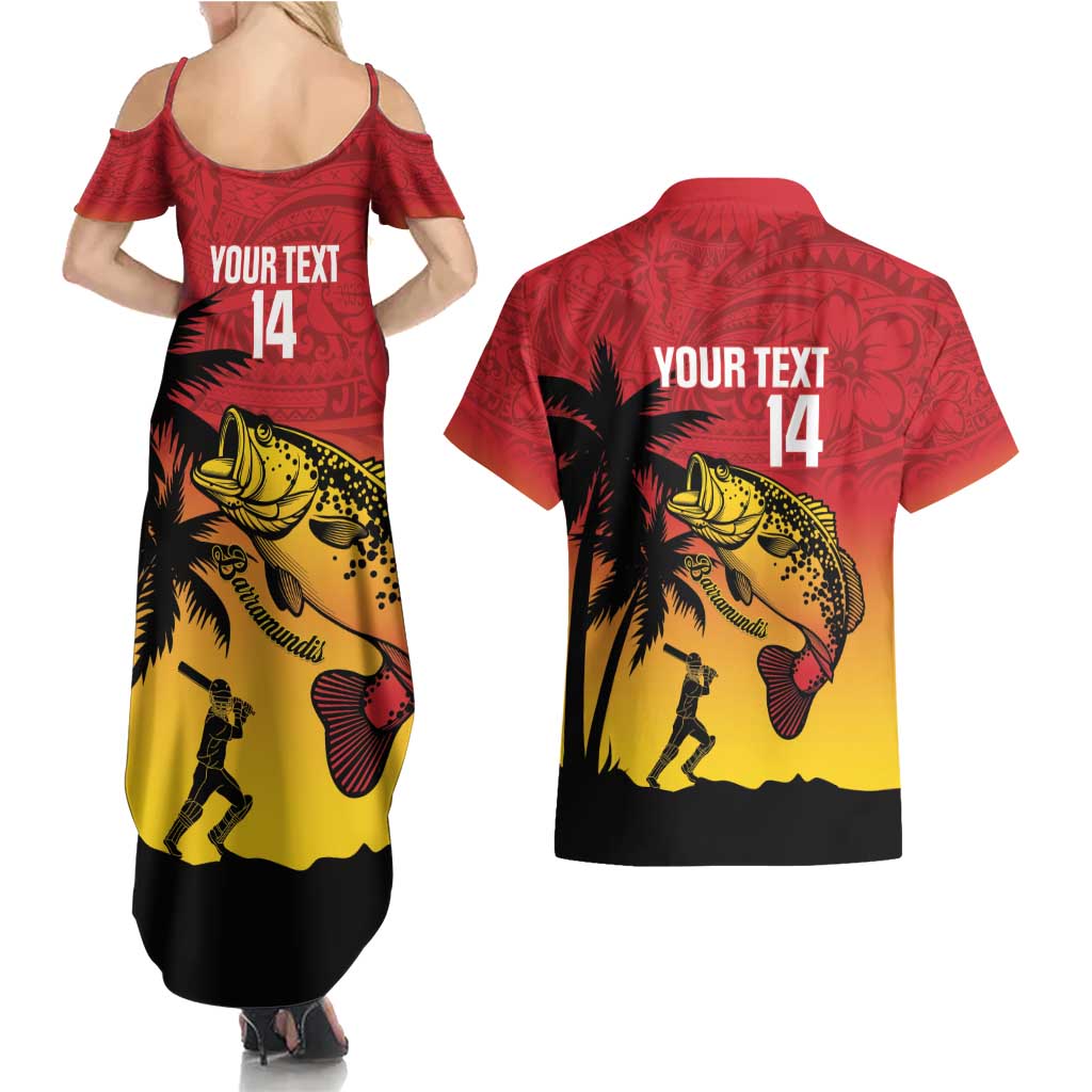 Custom Papua New Guinea Cricket Couples Matching Summer Maxi Dress and Hawaiian Shirt PNG Barramundis LT14 - Polynesian Pride