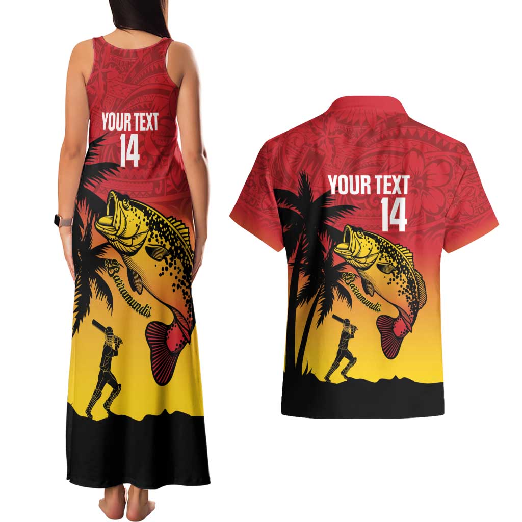 Custom Papua New Guinea Cricket Couples Matching Tank Maxi Dress and Hawaiian Shirt PNG Barramundis LT14 - Polynesian Pride