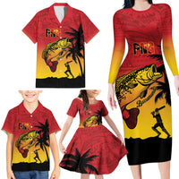 Custom Papua New Guinea Cricket Family Matching Long Sleeve Bodycon Dress and Hawaiian Shirt PNG Barramundis LT14 - Polynesian Pride