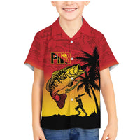 Custom Papua New Guinea Cricket Family Matching Mermaid Dress and Hawaiian Shirt PNG Barramundis LT14 Son's Shirt Red - Polynesian Pride