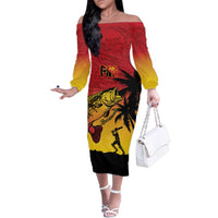 Custom Papua New Guinea Cricket Family Matching Off The Shoulder Long Sleeve Dress and Hawaiian Shirt PNG Barramundis LT14 Mom's Dress Red - Polynesian Pride