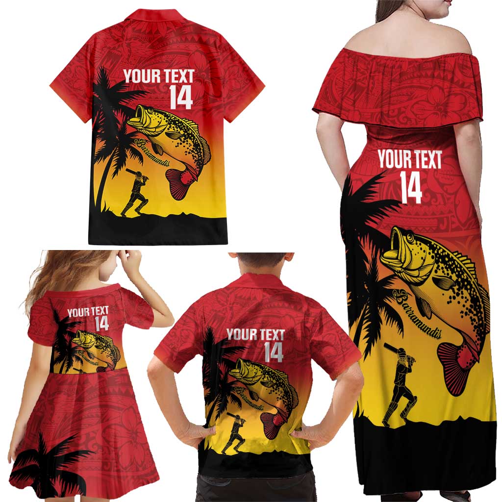Custom Papua New Guinea Cricket Family Matching Off Shoulder Maxi Dress and Hawaiian Shirt PNG Barramundis LT14 - Polynesian Pride