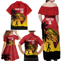 Custom Papua New Guinea Cricket Family Matching Off Shoulder Maxi Dress and Hawaiian Shirt PNG Barramundis LT14 - Polynesian Pride