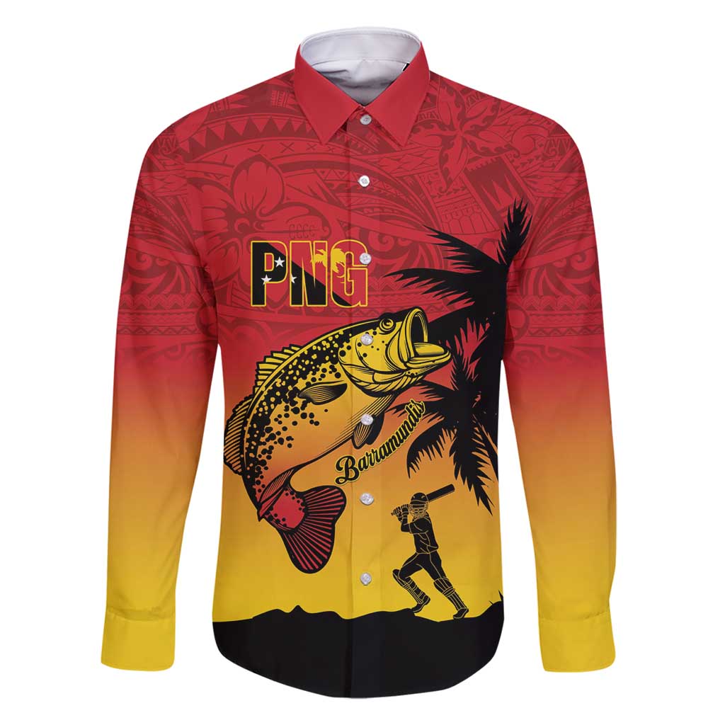 Custom Papua New Guinea Cricket Family Matching Off Shoulder Maxi Dress and Hawaiian Shirt PNG Barramundis LT14 Dad's Shirt - Long Sleeve Red - Polynesian Pride