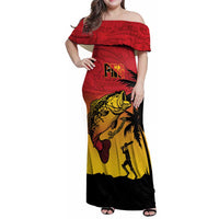 Custom Papua New Guinea Cricket Family Matching Off Shoulder Maxi Dress and Hawaiian Shirt PNG Barramundis LT14 Mom's Dress Red - Polynesian Pride