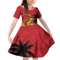 Custom Papua New Guinea Cricket Family Matching Off Shoulder Short Dress and Hawaiian Shirt PNG Barramundis LT14 Daughter's Dress Red - Polynesian Pride