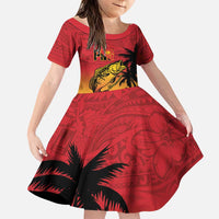Custom Papua New Guinea Cricket Family Matching Puletasi and Hawaiian Shirt PNG Barramundis LT14 Daughter's Dress Red - Polynesian Pride