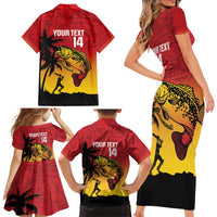 Custom Papua New Guinea Cricket Family Matching Short Sleeve Bodycon Dress and Hawaiian Shirt PNG Barramundis LT14 - Polynesian Pride