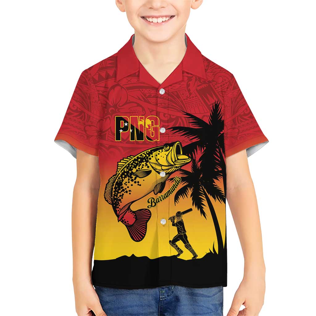 Custom Papua New Guinea Cricket Family Matching Short Sleeve Bodycon Dress and Hawaiian Shirt PNG Barramundis LT14 Son's Shirt Red - Polynesian Pride