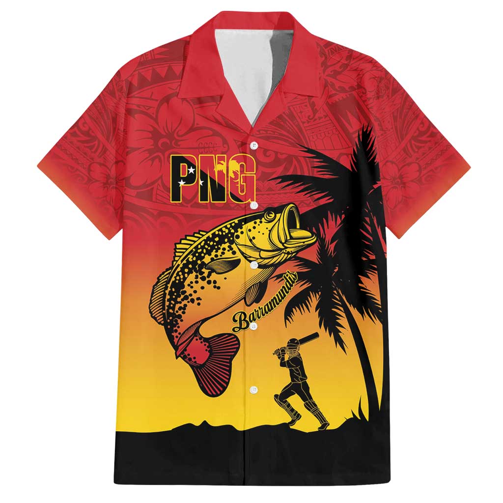 Custom Papua New Guinea Cricket Family Matching Tank Maxi Dress and Hawaiian Shirt PNG Barramundis LT14 Dad's Shirt - Short Sleeve Red - Polynesian Pride