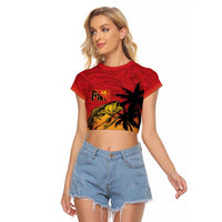 Custom Papua New Guinea Cricket Raglan Cropped T Shirt PNG Barramundis - Polynesian Pride