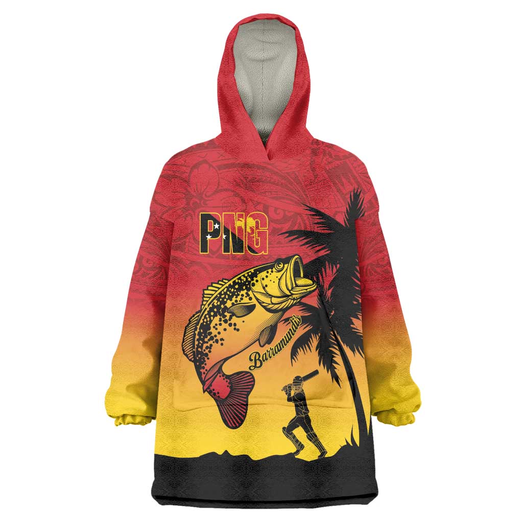 Custom Papua New Guinea Cricket Wearable Blanket Hoodie PNG Barramundis - Polynesian Pride