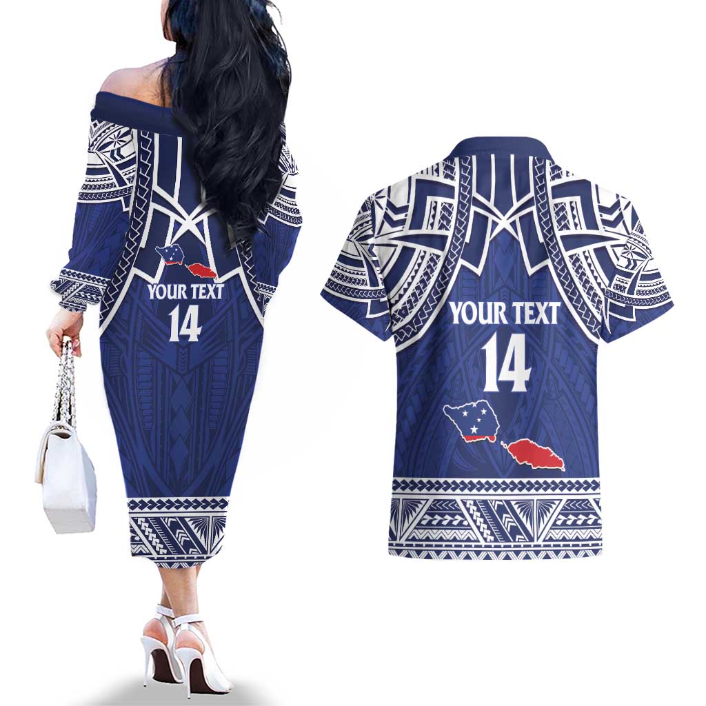 Custom Samoa Cricket Couples Matching Off The Shoulder Long Sleeve Dress and Hawaiian Shirt Go Champions Samoan - Polynesian Pride