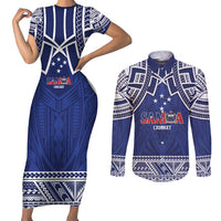 Custom Samoa Cricket Couples Matching Short Sleeve Bodycon Dress and Long Sleeve Button Shirt Go Champions Samoan - Polynesian Pride