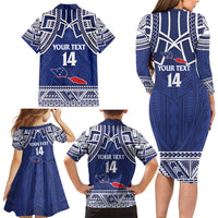 Custom Samoa Cricket Family Matching Long Sleeve Bodycon Dress and Hawaiian Shirt Go Champions Samoan - Polynesian Pride