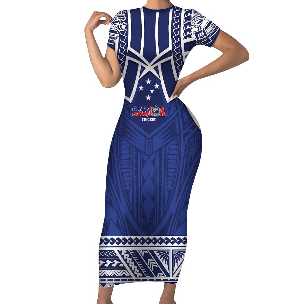 Custom Samoa Cricket Short Sleeve Bodycon Dress Go Champions Samoan - Polynesian Pride