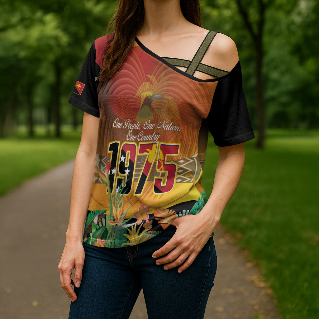 Personalised Papua New Guinea Independence Day Cross Shoulder Shirt One People One Nation One Country