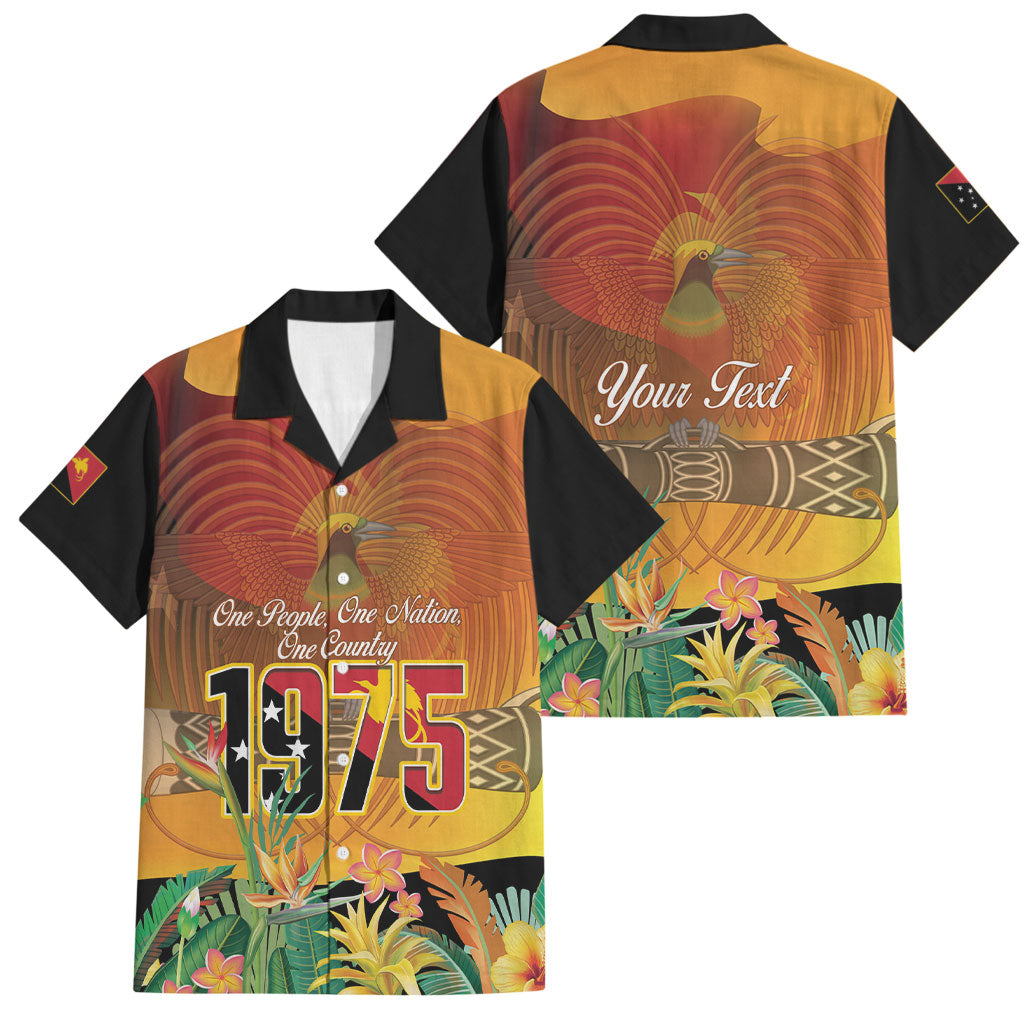 Personalised Papua New Guinea Independence Day Family Matching Off The Shoulder Long Sleeve Dress and Hawaiian Shirt One People One Nation One Country