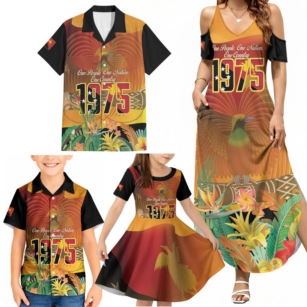 Personalised Papua New Guinea Independence Day Family Matching Summer Maxi Dress and Hawaiian Shirt One People One Nation One Country LT14 - Polynesian Pride
