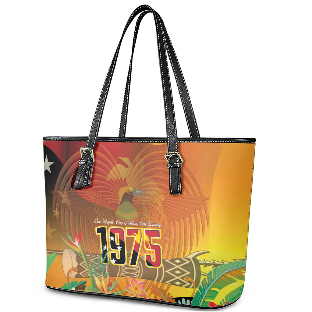Papua New Guinea Independence Day Leather Tote Bag One People One Nation One Country