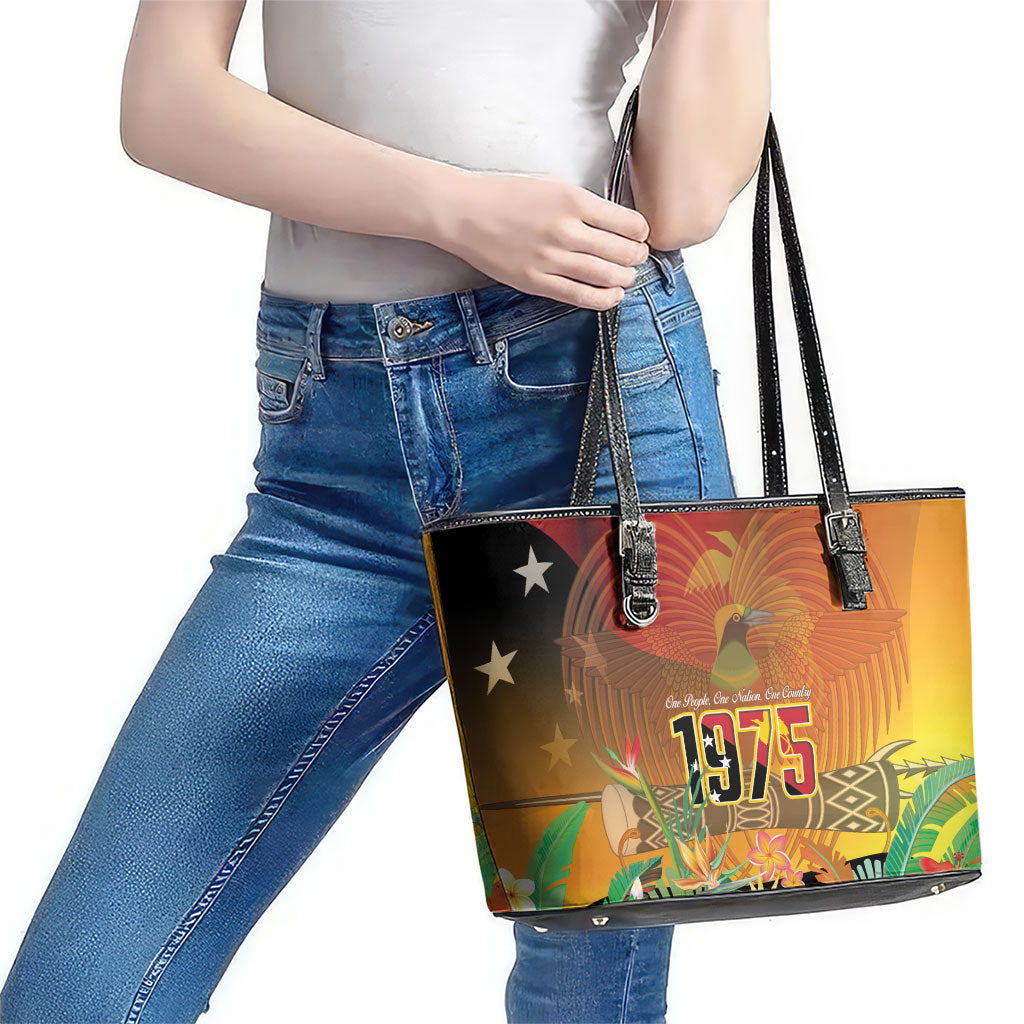 Papua New Guinea Independence Day Leather Tote Bag One People One Nation One Country
