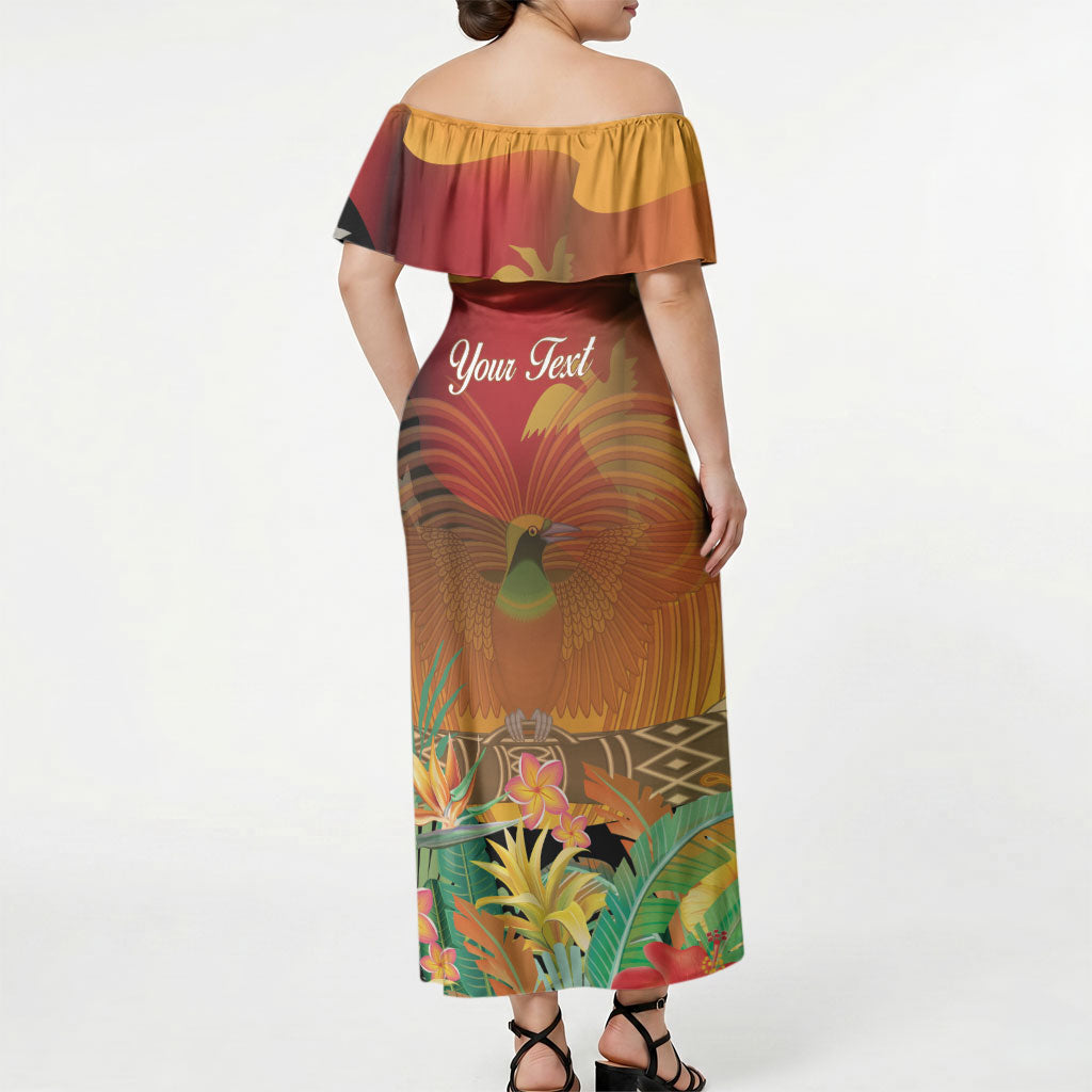 Personalised Papua New Guinea Independence Day Off Shoulder Maxi Dress One People One Nation One Country