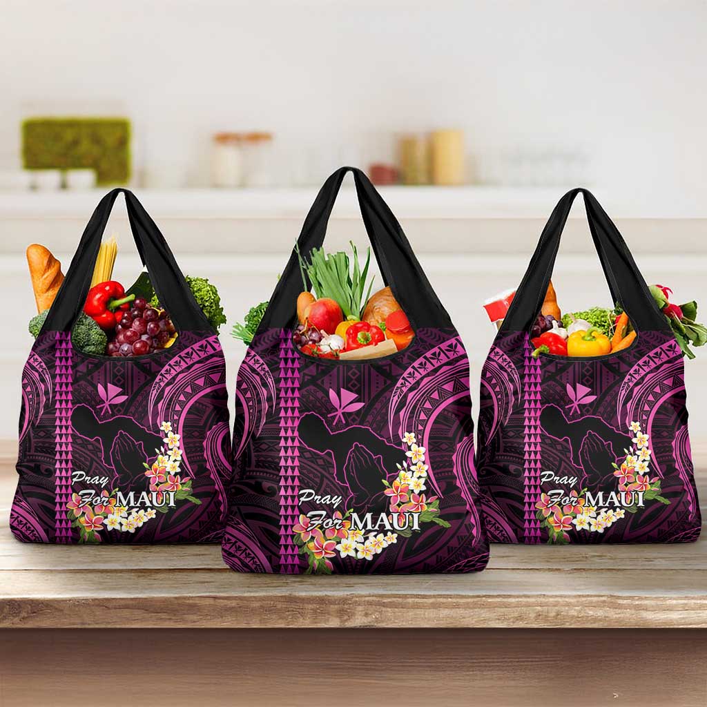 Pink Hawaii Grocery Bag Pray For Maui Hawaiian Plumeria Be Strong