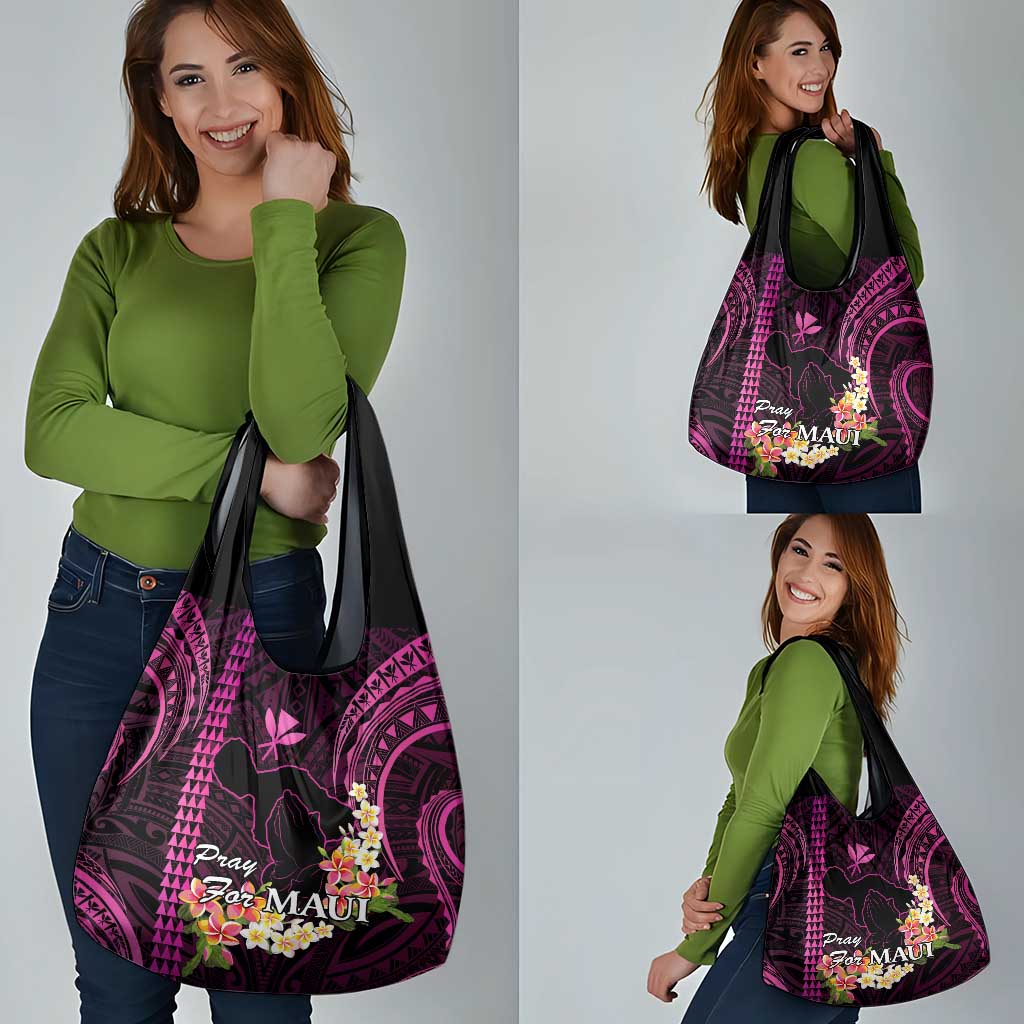 Pink Hawaii Grocery Bag Pray For Maui Hawaiian Plumeria Be Strong