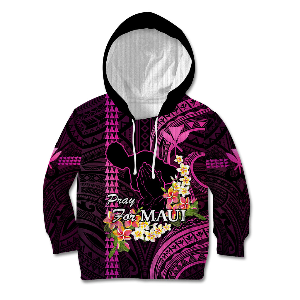Personalised Hawaii Kid Hoodie Pray For Maui Hawaiian Plumeria Be Strong Pink Verison LT14 Hoodie Pink - Polynesian Pride