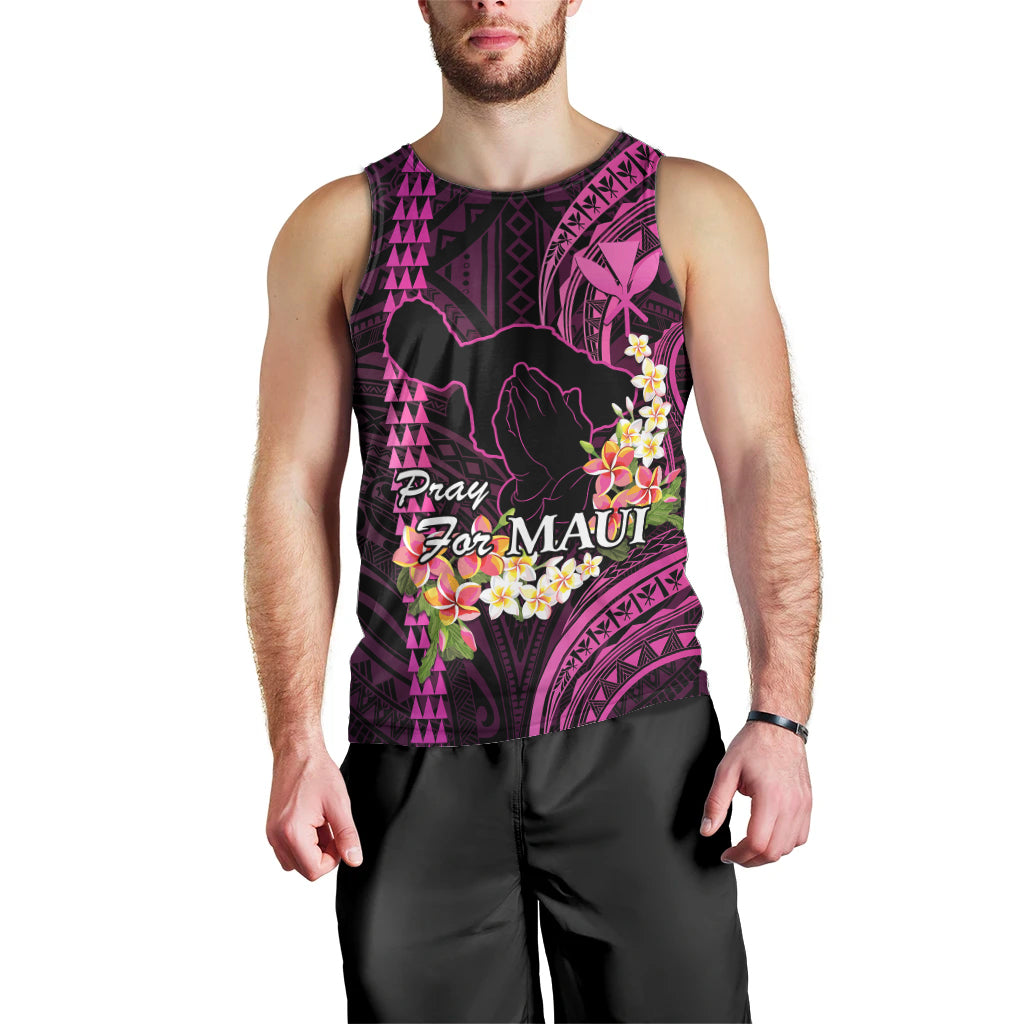 Personalised Hawaii Men Tank Top Pray For Maui Hawaiian Plumeria Be Strong Pink Verison LT14 - Polynesian Pride
