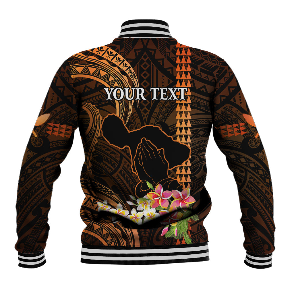 Personalised Hawaii Baseball Jacket Pray For Maui Hawaiian Plumeria Be Strong Gold Verison LT14 - Polynesian Pride