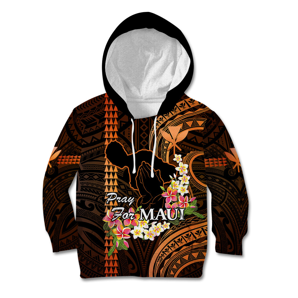 Personalised Hawaii Kid Hoodie Pray For Maui Hawaiian Plumeria Be Strong Gold Verison LT14 Hoodie Gold - Polynesian Pride