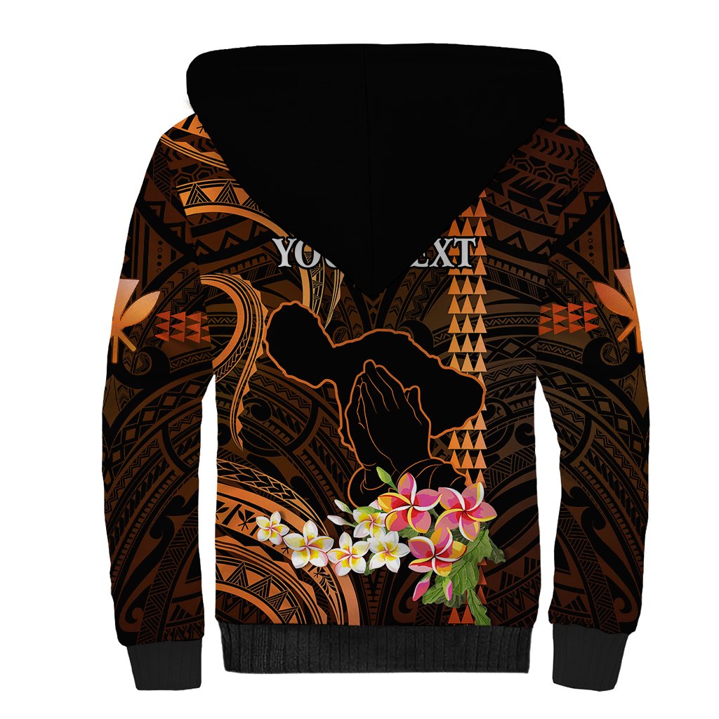 Personalised Hawaii Sherpa Hoodie Pray For Maui Hawaiian Plumeria Be Strong Gold Verison LT14 - Polynesian Pride