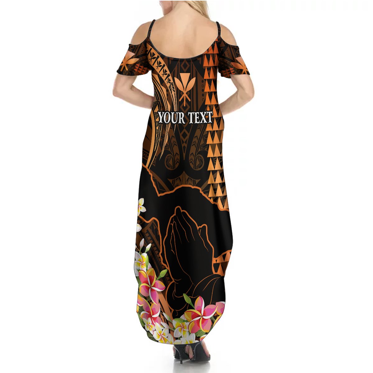 Personalised Hawaii Summer Maxi Dress Pray For Maui Hawaiian Plumeria Be Strong Gold Verison LT14 - Polynesian Pride