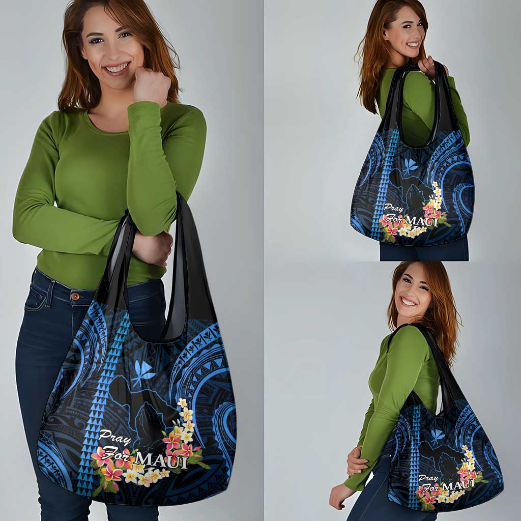 Blue Hawaii Grocery Bag Pray For Maui Hawaiian Plumeria Be Strong