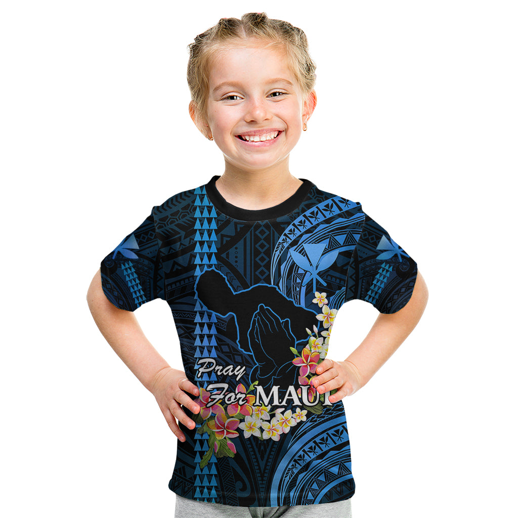 Hawaii Kid T Shirt Pray For Maui Hawaiian Plumeria Be Strong Blue Verison LT14 Blue - Polynesian Pride