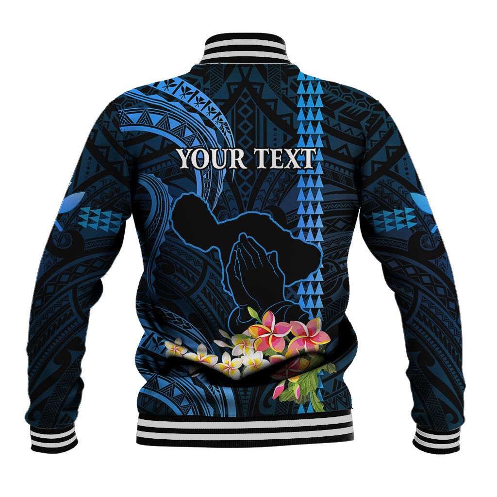 Personalised Hawaii Baseball Jacket Pray For Maui Hawaiian Plumeria Be Strong Blue Verison LT14 - Polynesian Pride