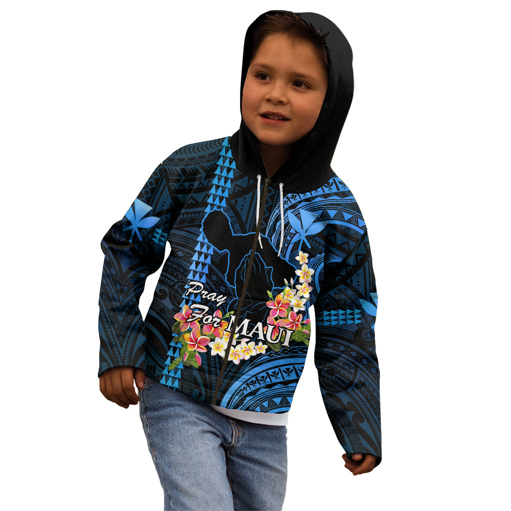 Personalised Hawaii Kid Hoodie Pray For Maui Hawaiian Plumeria Be Strong Blue Verison LT14 - Polynesian Pride