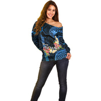 Personalised Hawaii Off Shoulder Sweater Pray For Maui Hawaiian Plumeria Be Strong Blue Verison LT14 - Polynesian Pride