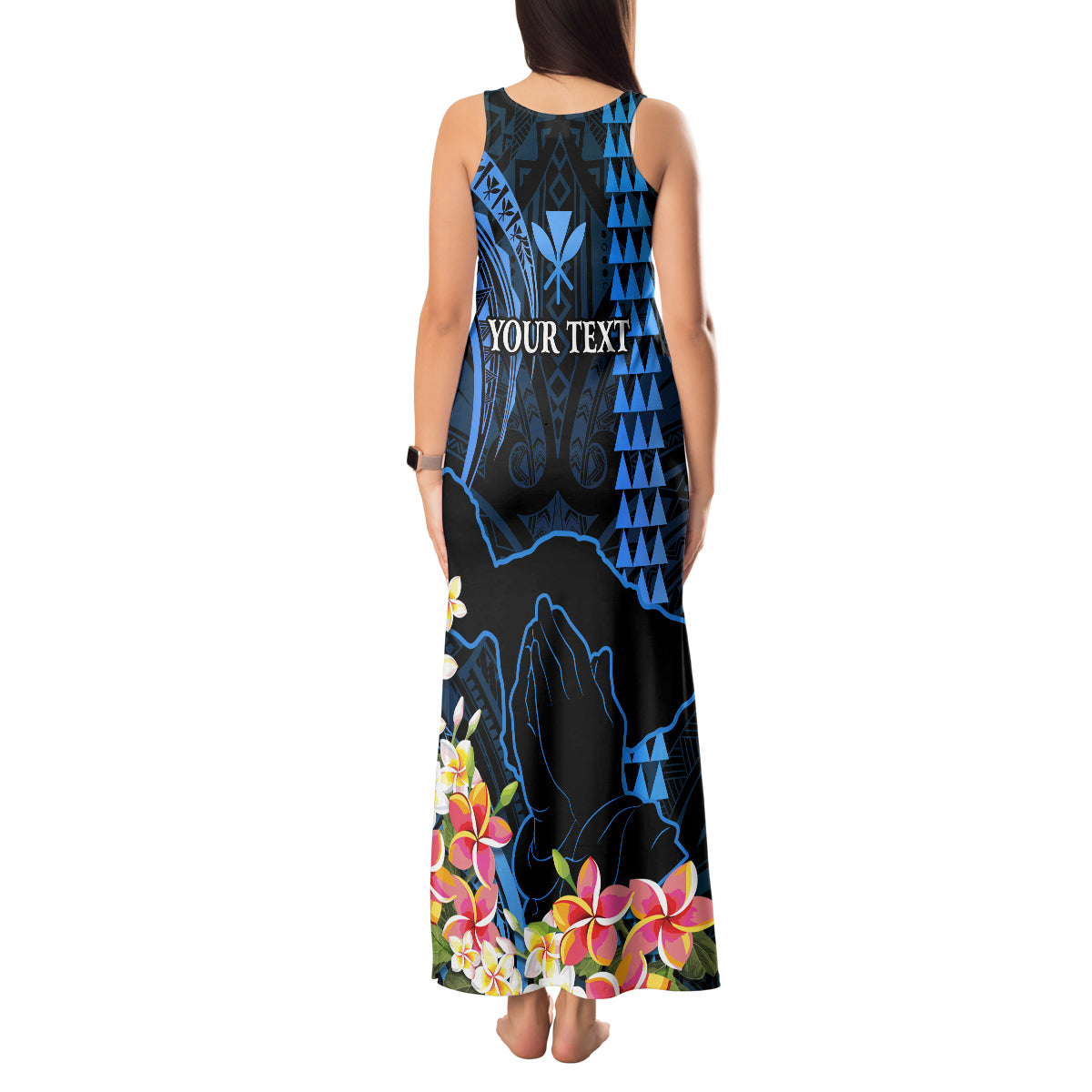 Personalised Hawaii Tank Maxi Dress Pray For Maui Hawaiian Plumeria Be Strong Blue Verison LT14 - Polynesian Pride