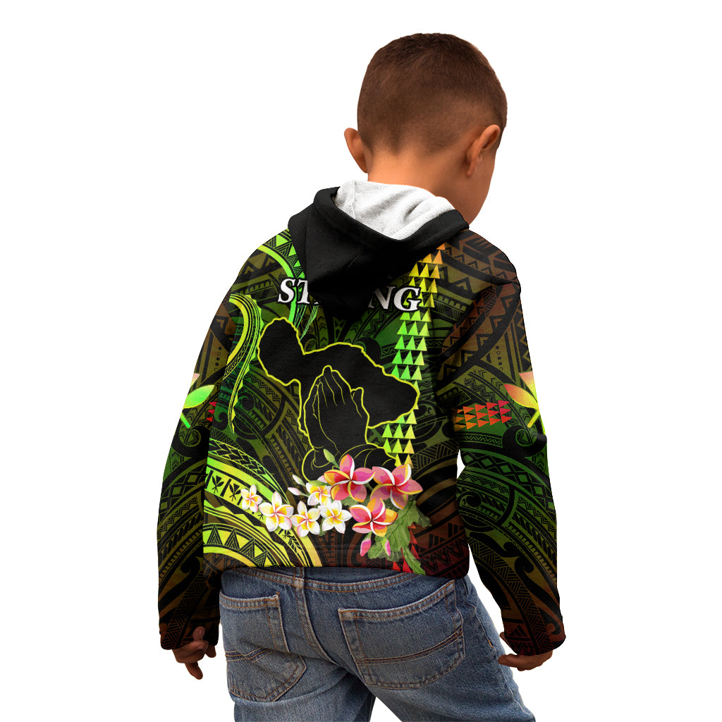 Hawaii Kid Hoodie Pray For Maui Hawaiian Plumeria Be Strong Reggae Verison LT14 - Polynesian Pride